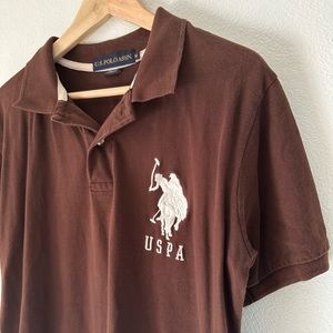 US POLO ASSN Brown Big‎ Pony Embroiderd Logo Short Sleeve Polo Shirt Size Medium